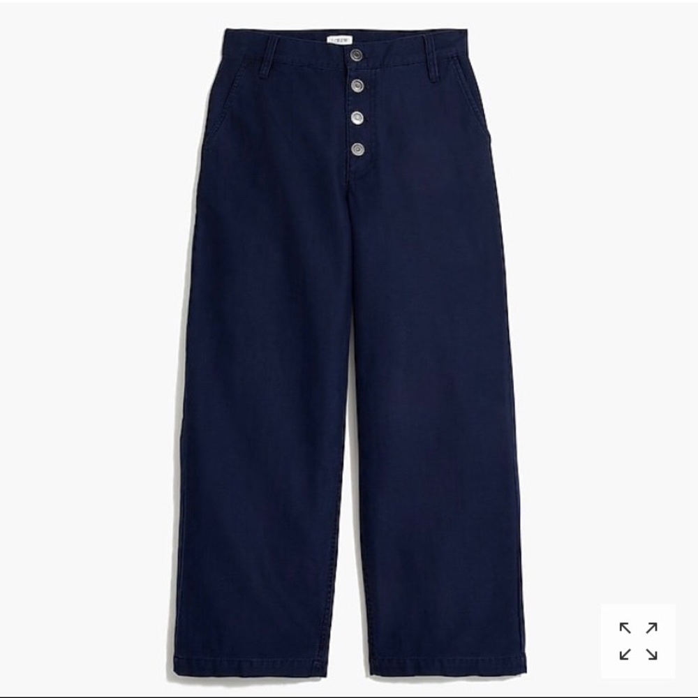 NWT Wide-leg button-front navy pant in slub cotton